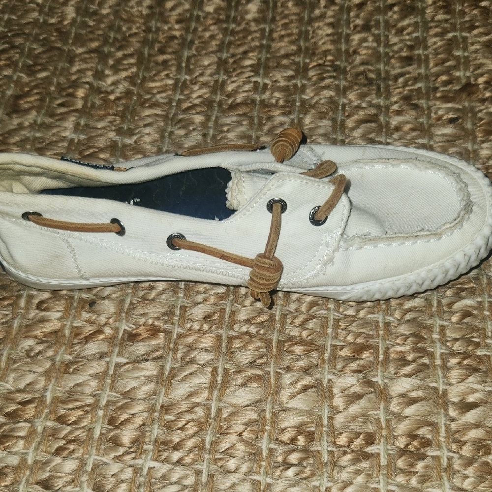Sperry Women's White and Tan Boat Canvas Sneakers Sneakers 6.5 - Picture 5 of 10